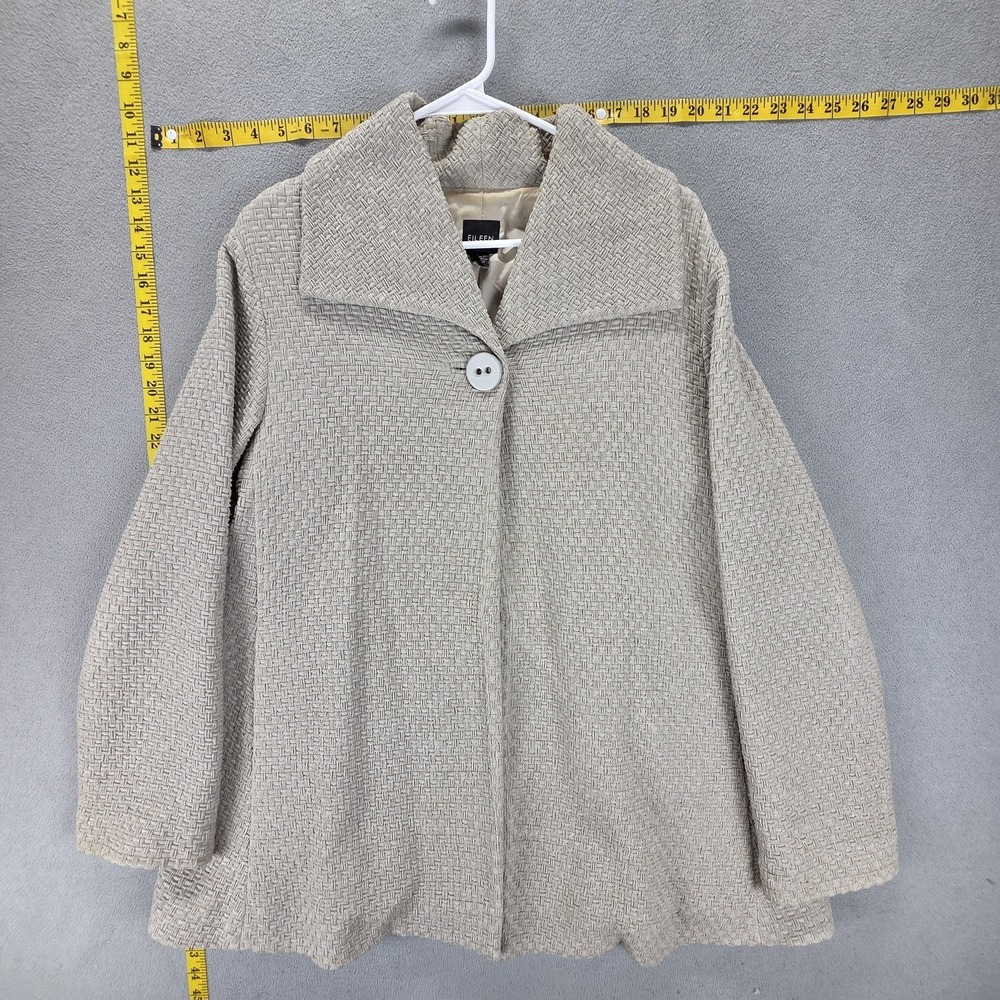 Eileen Fisher Jacket Womens S Beige Textured Collared Coat Single Button Woven